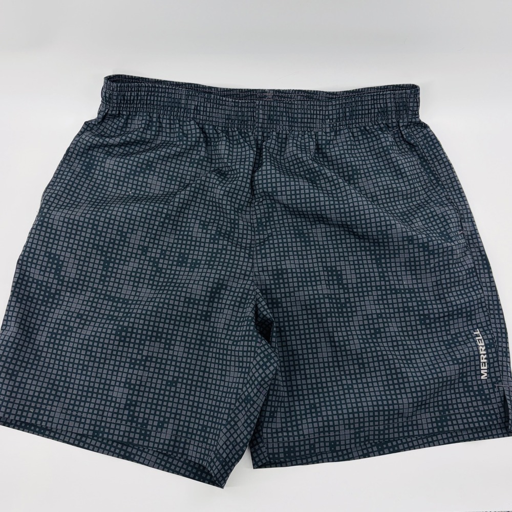 Merrell Shorts Mens Large Hiking Gray Grid Print Athletic Performance 8" Elastic